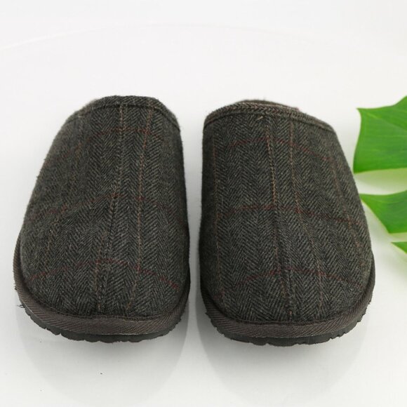 Minnetonka Mens Slipper Size 11 Dark Gray Wool Ghingham Plaid Sherpa Lined Shoe - Picture 3 of 12